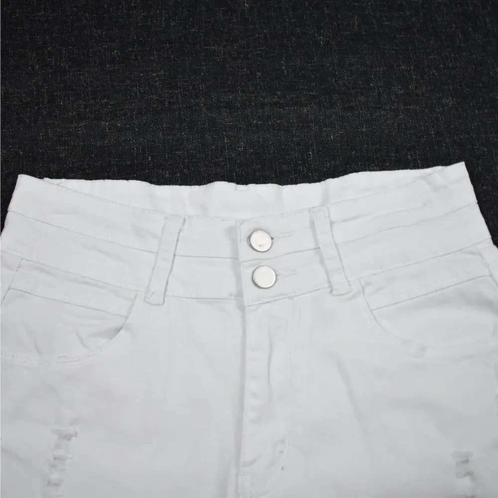 High Rise Distressed Denim Shorts Juniors M White Frayed Jean Cut Off Jorts Y2K